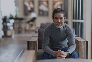 Portrait Of Happy Mature Man With White Stylish Short Beard Look